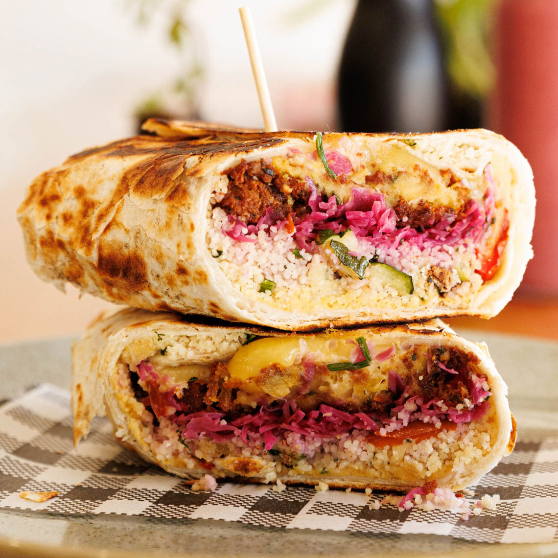 A colourful falafel wrap.